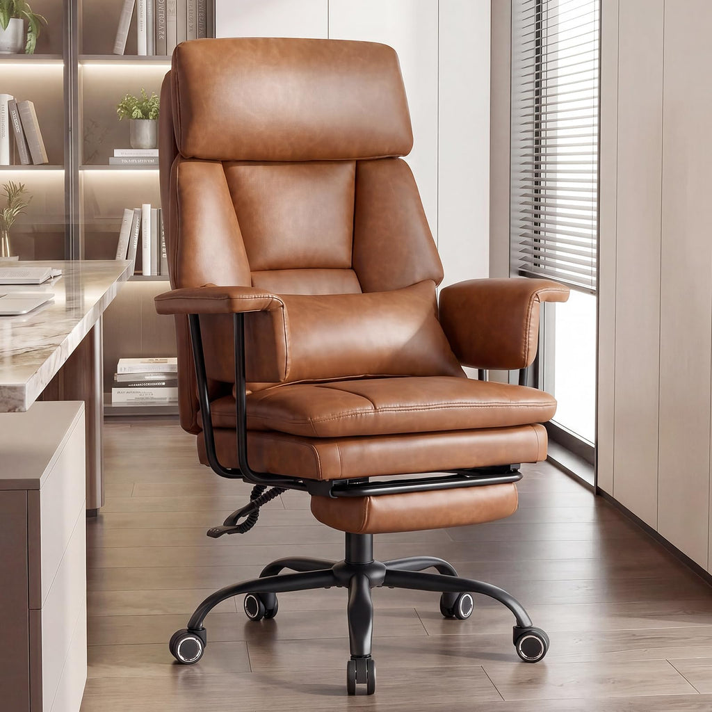 Furniliving Big and Tall Office Chair, Pu Leather High Back Executive Office Chair with Adjustable Lumbar Support, Gaming Chair with Padded Arm