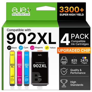 902XL Ink Cartridges for HP Printers Compatible for HP 902XL Ink Cartridges Combo Pack Work with Officejet Pro 6978 6968 6970 6975 Officejet 6958 6956 6954 Printers (4 Pack:Black Cyan Magenta Yellow)