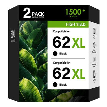 62XL 62 Envy 7640 5660 7645 7640 Black Ink Cartridge for HP Printers | Replacement for HP62 62 XL Ink for Envy 7640 5660 5740 7645 5540 5746 OfficeJet 250 Printer (2-Pack)