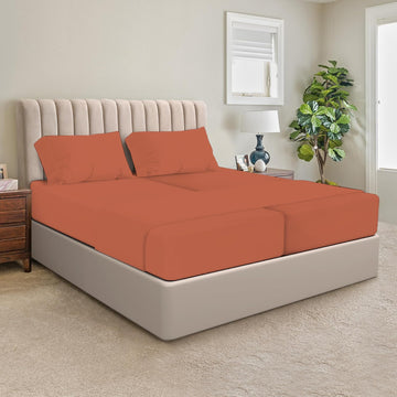 SGI Split King Sheet Set for Adjustable Bed Egyptian Premium Cotton 600 Thread Count Sheets for Sleep Number Bed 15" Deep Pocket 5 Pc Set with 2 Twin XL Fitted Sheets Soft Breathable - Terracotta