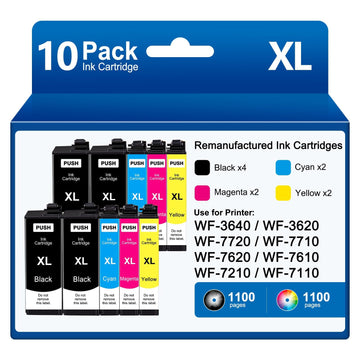 Remanufactured Replacement for Epson 252XL T252XL Ink Cartridges Combo Pack | (10 Pack) for Workforce WF-3640 WF-3620 WF-7720 WF-7710 WF-7620 Printers (4 Large Black, 2 Cyan, 2 Magenta, 2 Yellow)