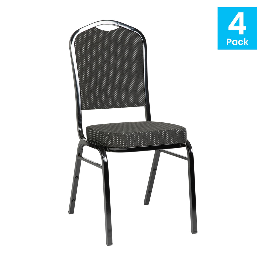 Flash Furniture Hercules Crown Back Stackable Banquet Chair, Black, 4-pack, Set of 4, Black Dot Patterned Fabric/black Frame