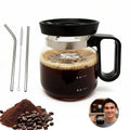 16oz Coffee Pot Mug, Heat Resistant Borosilicate Glass Mug with Straw & Cleaning Brush, Portable Travel Office Cup for Coffee Milk Tea Hot & Cold Drinks, Ideal All-Occasion Gift for Birthday Holiday.