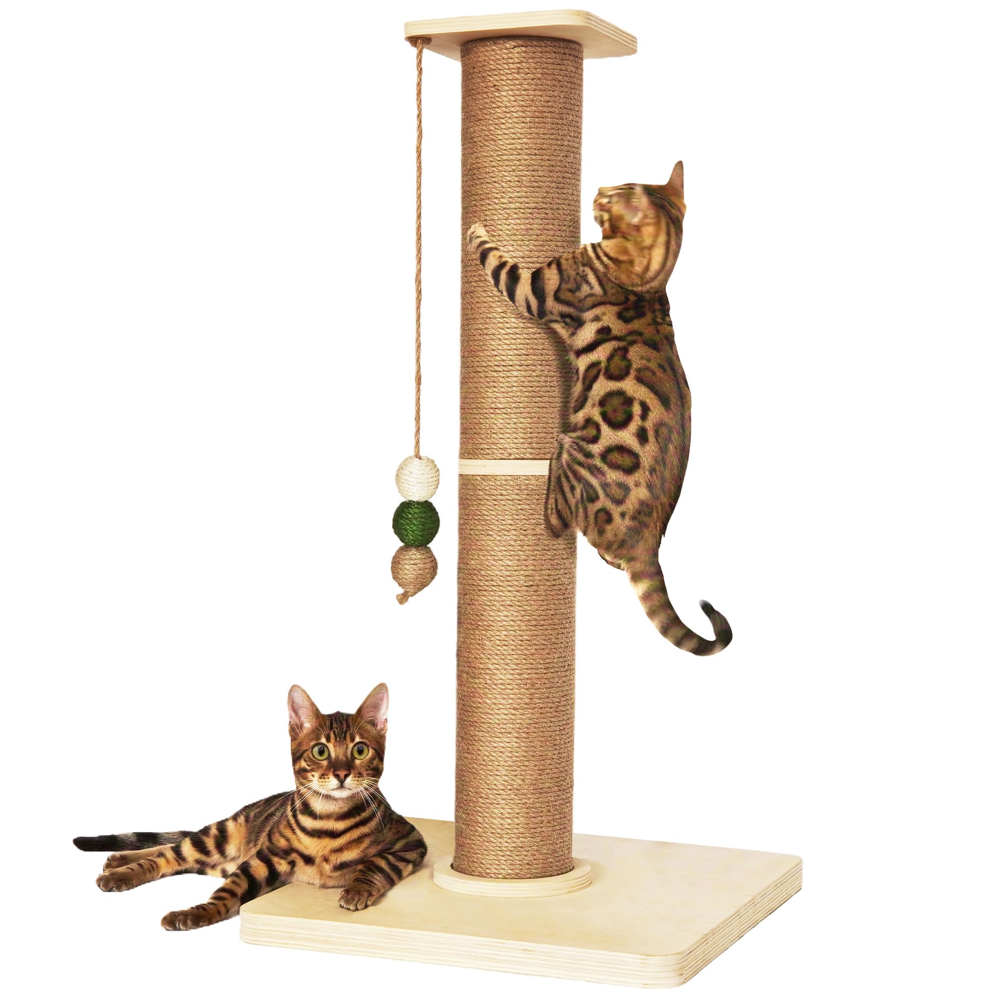 TINYBEAST Wooden Cat Scratching Post, Sturdy 35'' Tall Natural Sisal Cat Scratcher with Thick Solid Wood Base for Adult Cats Indoor, Jumbo Durable Stable Cat Scratcher Tower