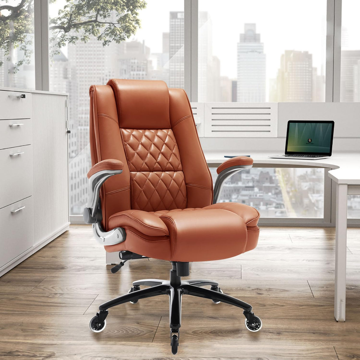 High Back Office Chair, Ergonomic Executive Computer Desk Chair, Large, Gold Brown