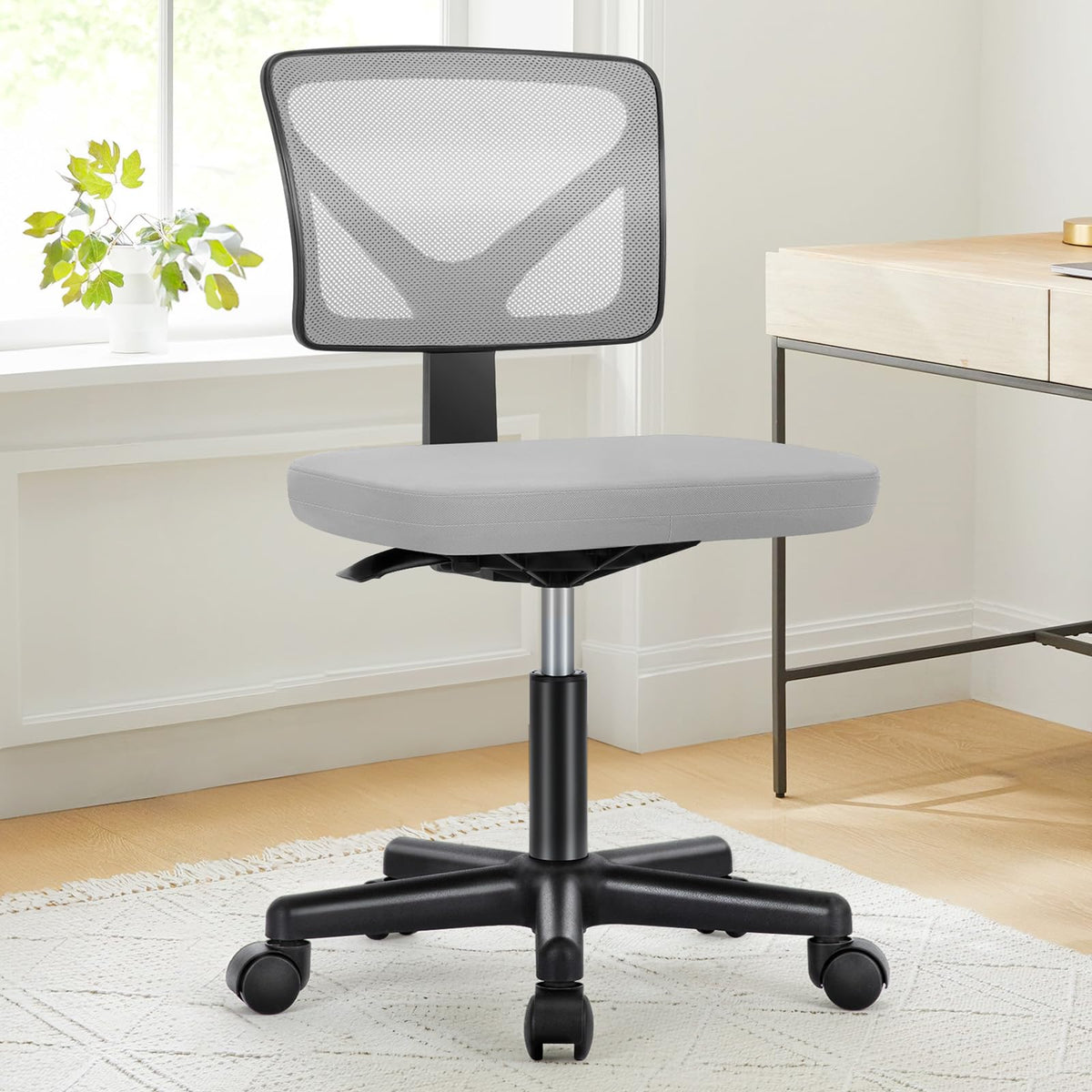 Dumos Armless Desk Chairs, Small Home Office Mesh Chairs, 1pc, New Grey