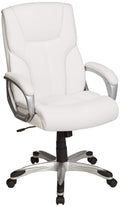Basics Executive High Back Office Desk Chair, Adjustable Height, Tilt, Swivel, 275lb Capacity, Bonded Leather, White/pewter