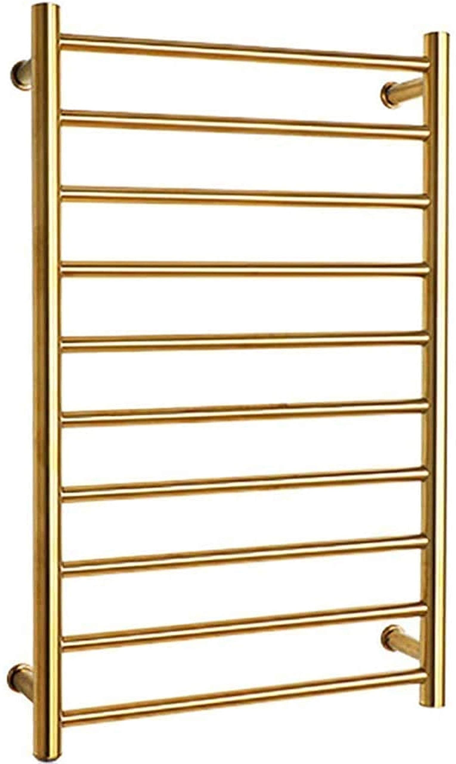 Heated Towel Rail Rails Towel Warmer Drying Rack Electric 304 Stainless Steel Tower Warmer with 10 Heated Bars Wall-Mounted for Bathroom and Plug in Options Gold (Size : Hard wi ()