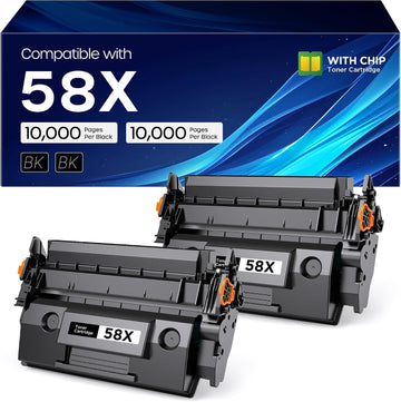 58X CF258X Black Toner Cartridge M404n Compatible for HP, 2 Pack, with Chip | High Yield Compatible for HP 58X CF258X 58A CF258A Toner Cartridge for LaserJet Pro M404dn MFP M428fdw M428fdn M428dw Printer