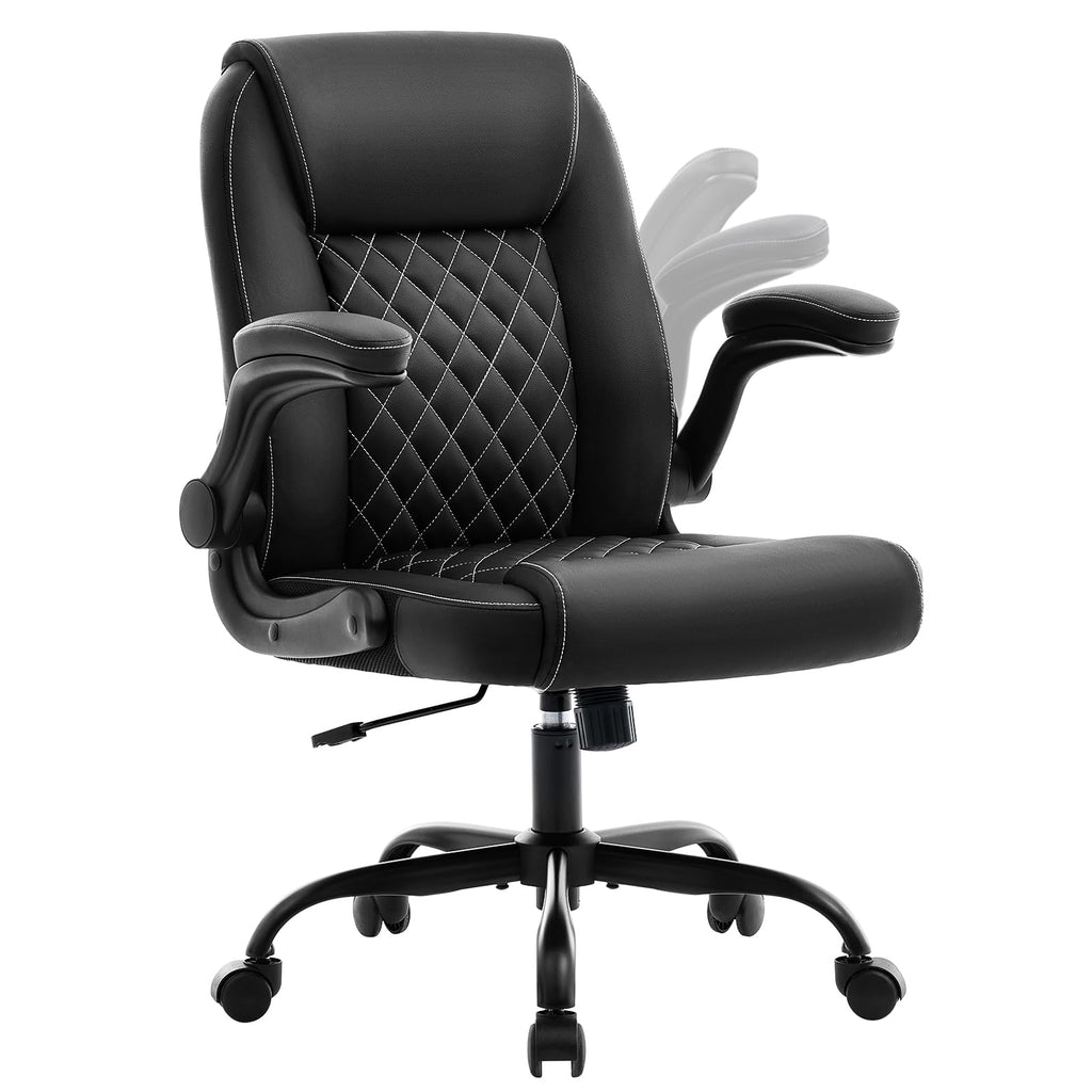 Deroavixe Executive Office Chair with Lumbar Support & Flip-up Arms, Black