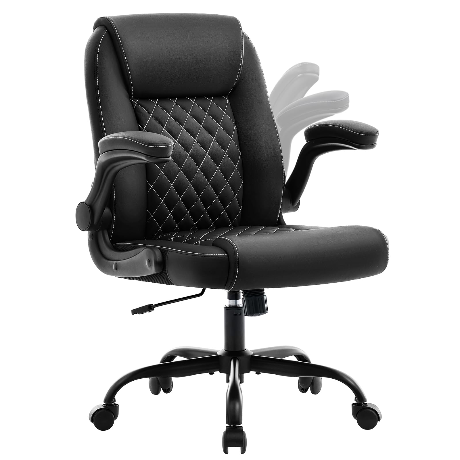Deroavixe Executive Office Chair with Lumbar Support & Flip-up Arms, Black