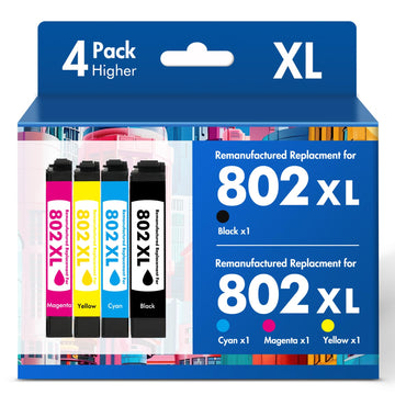 Remanufactured Replacement for 802XL WF-4740 Ink Cartridges Combo Pack | Compatible for 802 for Epson Printer Workforce Pro WF-4740 WF-4730 WF-4720 EC-4020 EC-4030 WF 4730 4734 4740 (BKCMY-4Pack)