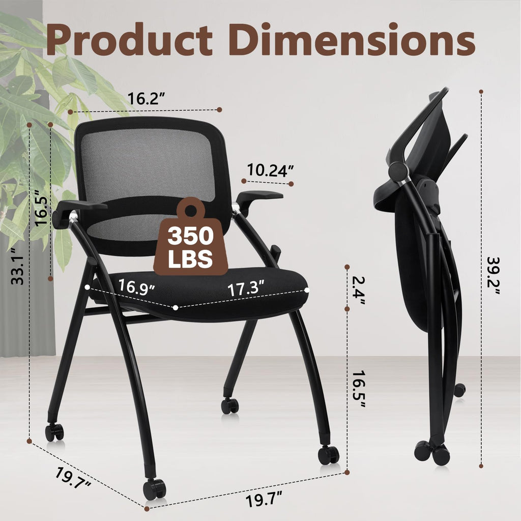Clatina Stackable & Foldable Conference Chair with Wheels, Ergonomic Mesh Back, 300lbs Capacity, Breathable Padded Seat, Adjustable Armrests,