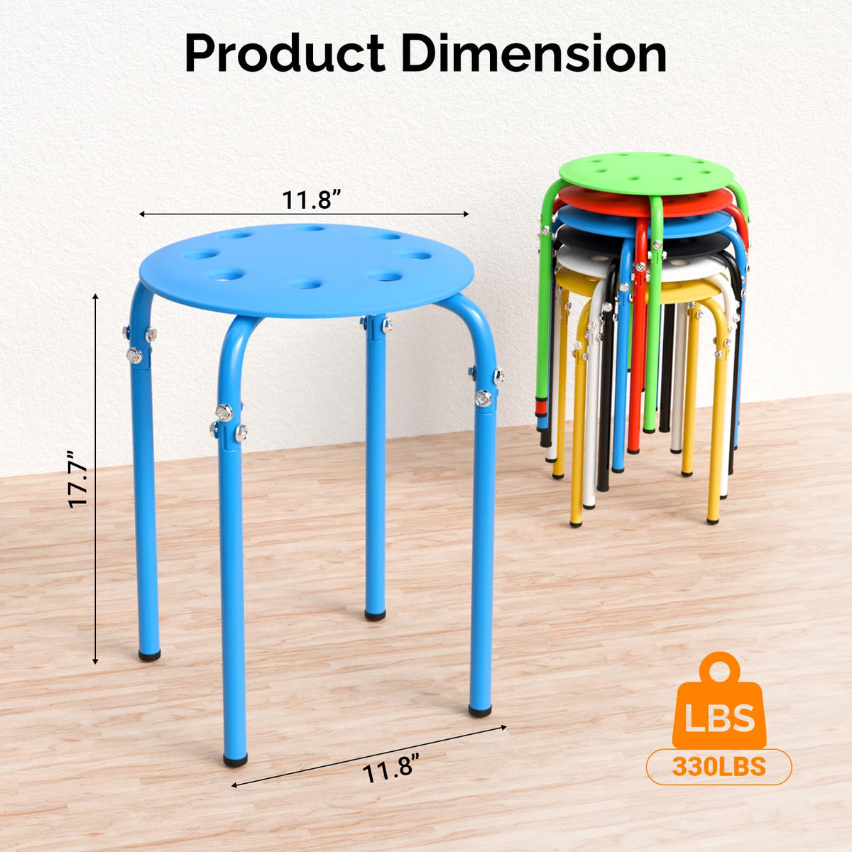 Vingli 6 Pack Round Plastic Stackable Stools for Home Office, Colorful, Multi-color
