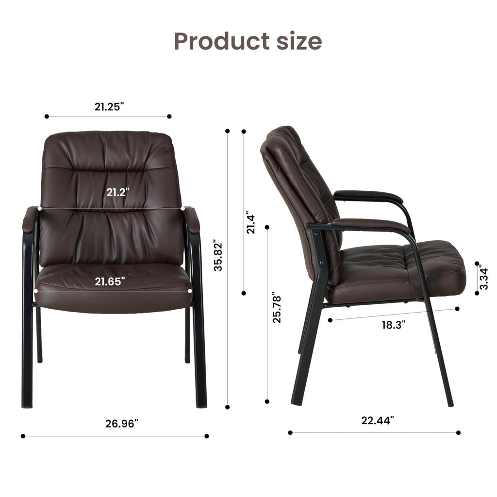Simple Deluxe Office Waiting Room Guest Chair, Office Reception Lobby Pu Leather Chair No Wheels with Padded Armrest, Brown