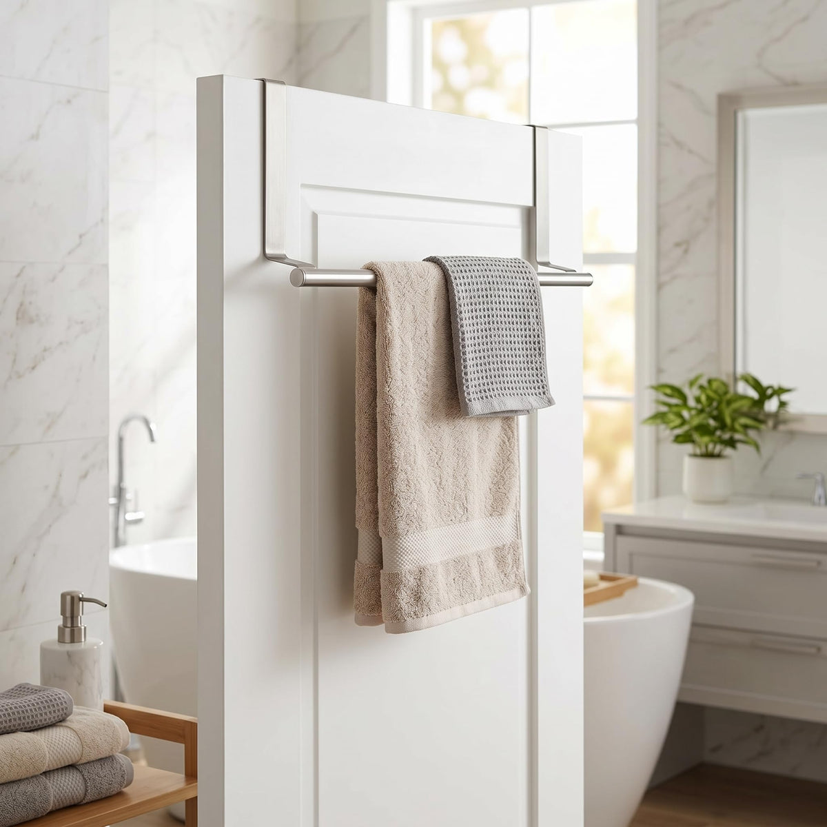 Retractable Towel Rack, Hanging Design, Polished Stainless Steel, for Bathroom, Kitchen, Bedroom(34cm extendable Horizontal bar)