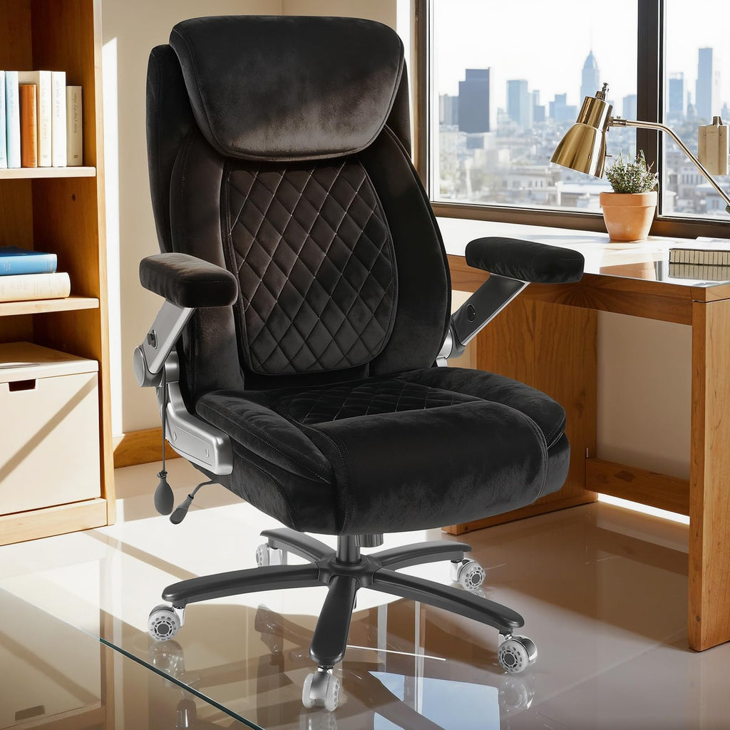 650lbs Fabric Heavy Duty Office Chair with 5d Flip Arms,comfy Big and Tall Executive Office Desk Chair with Pocket Spring Cushion,high Back