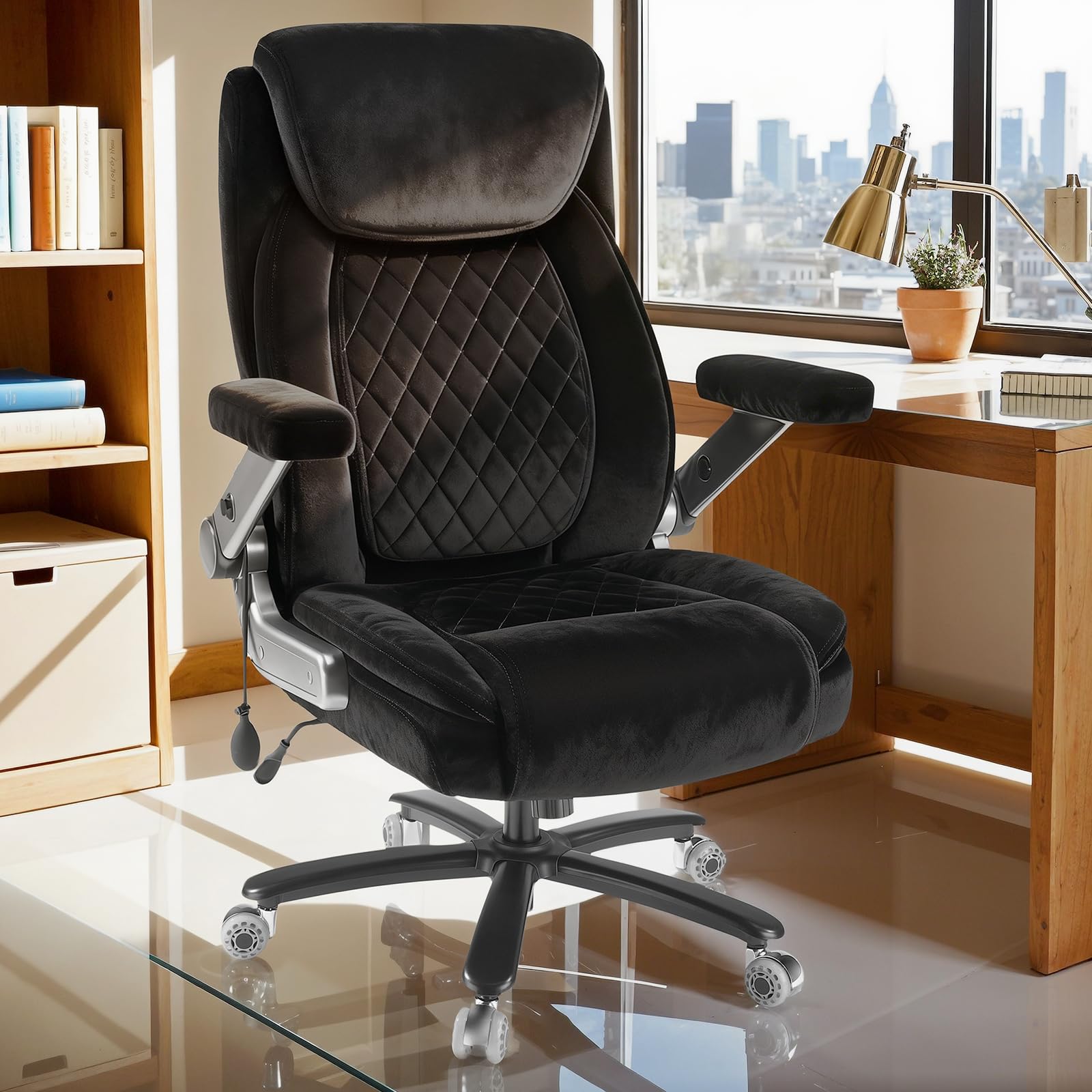 650lbs Fabric Heavy Duty Office Chair with 5d Flip Arms,comfy Big and Tall Executive Office Desk Chair with Pocket Spring Cushion,high Back