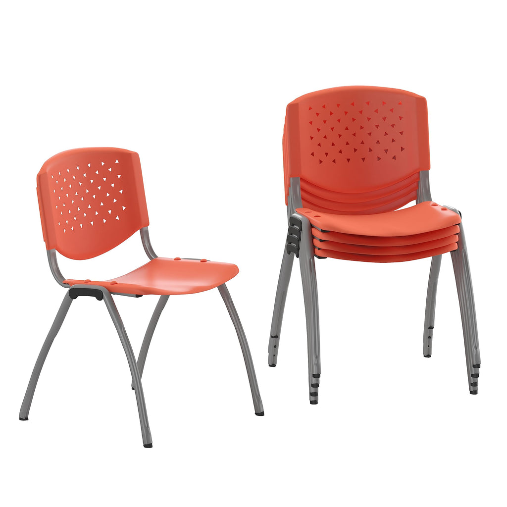 Flash Furniture Hercules -5 Pack 880 Lb. Capacity Orange Plastic Stack Chair | Comfortable Seating with Durable Design, Set of 5