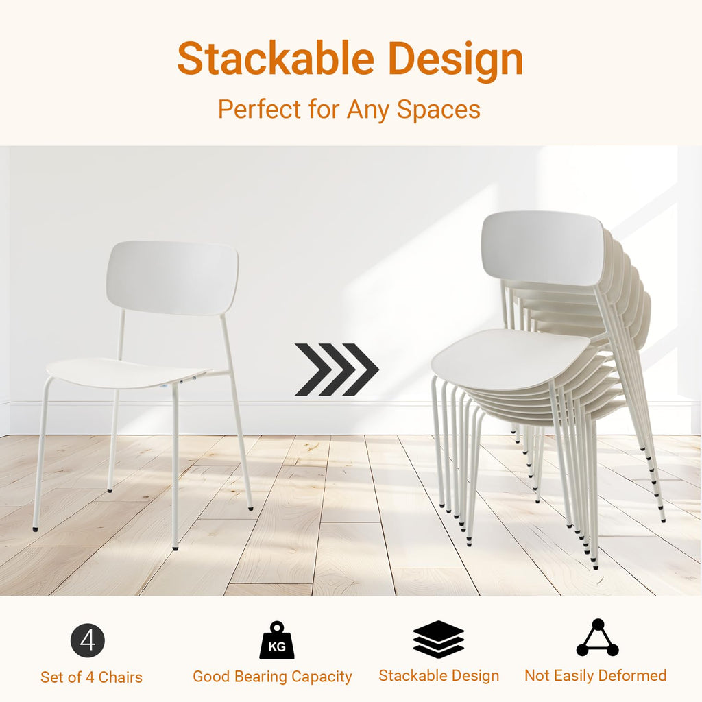 Sidanli Modern Stacking Chairs, White, Set of 4