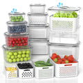 10Pack Fruit Storage Containers for Fridge - Berry Containers with Vent and Handle Lids, Fruit Containers for Fridge with Colander, lettuce keeper for Refrigerator Organizers and Storage