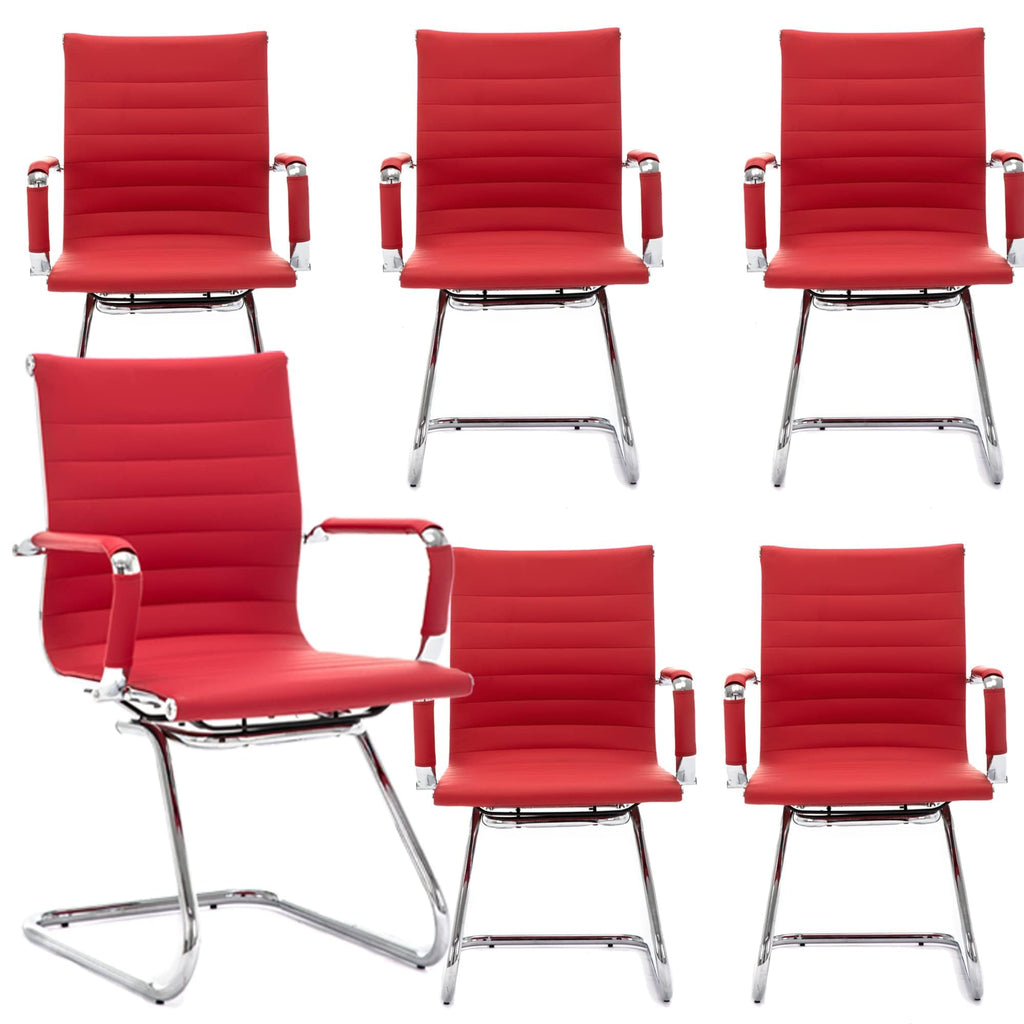 Dm Furniture Office Desk Chair No Wheels Set of 6 Pu Leather Computer Chairs Mid Back Guest Chairs for School Reception Conference Waiting