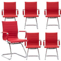 Dm Furniture Office Desk Chair No Wheels Set of 6 Pu Leather Computer Chairs Mid Back Guest Chairs for School Reception Conference Waiting