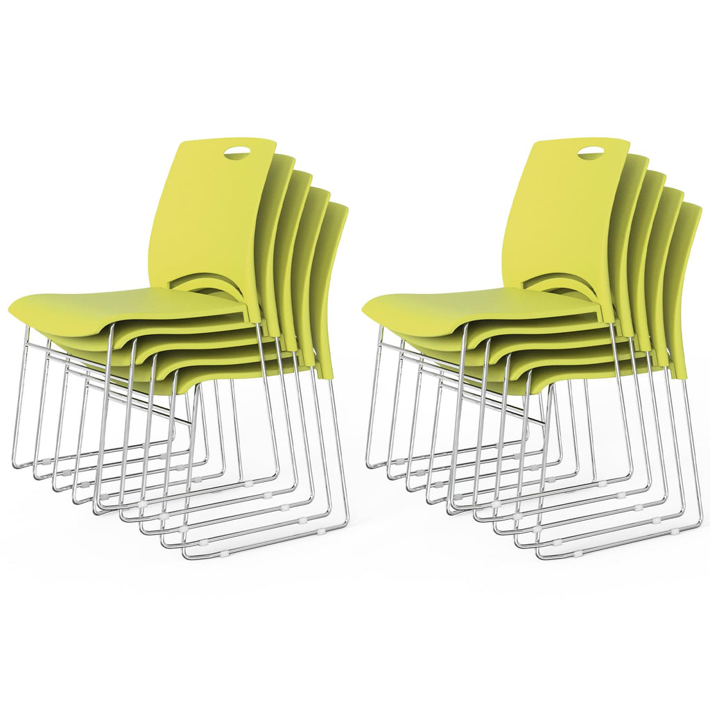 Vingli Stacking Chairs Set of 10 Stackable Office Chairs with Metal Sled Base, Ergonomic Plastic Seat, Stacking Chairs for Waiting Room Break