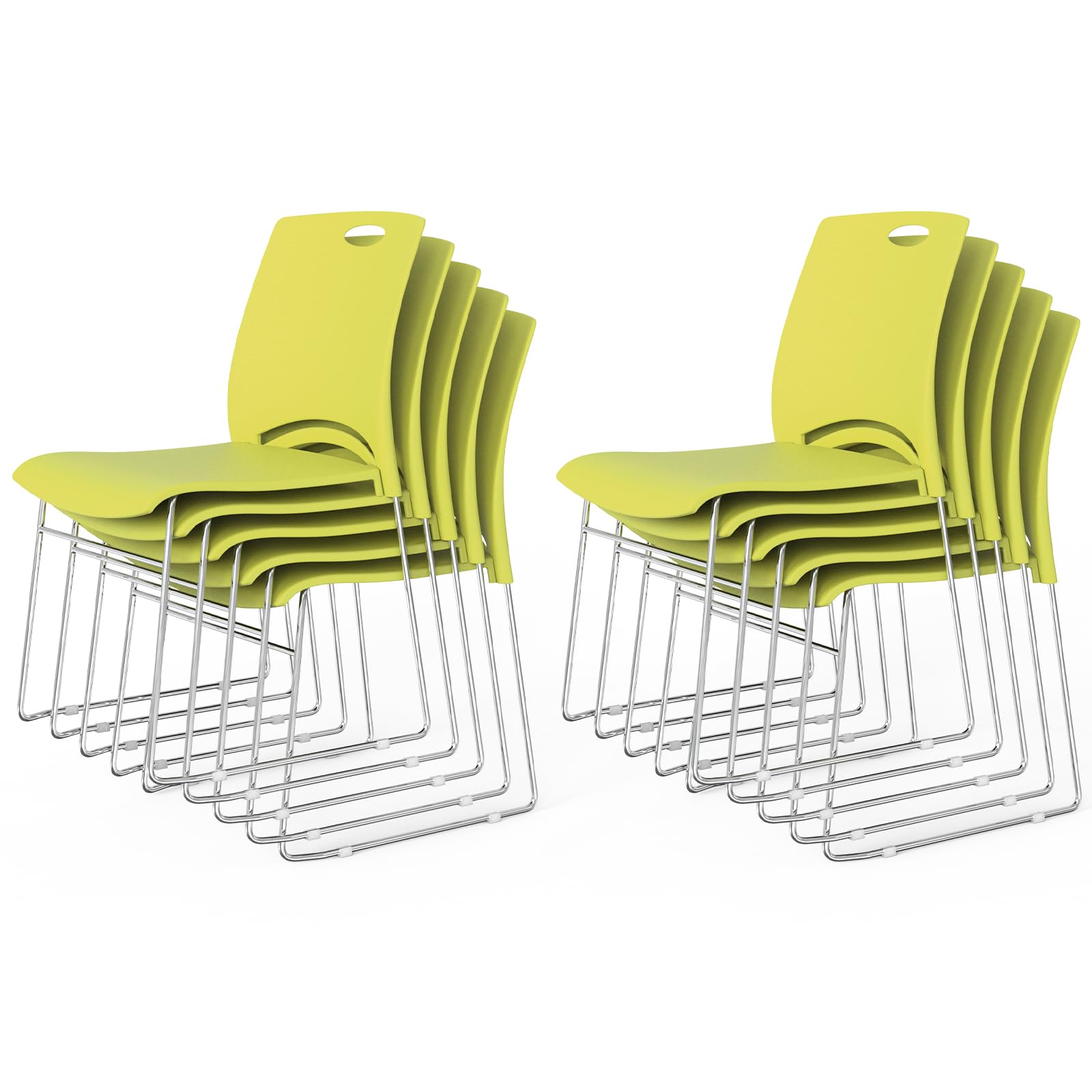 Vingli Stacking Chairs Set of 10 Stackable Office Chairs with Metal Sled Base, Ergonomic Plastic Seat, Stacking Chairs for Waiting Room Break