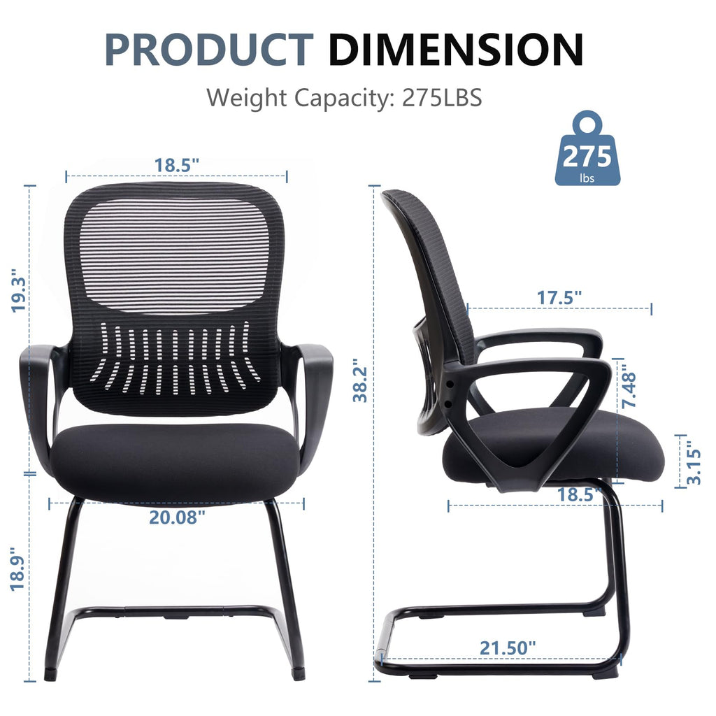 Dumos Office Desk Chair No Wheels, Ergonomic Executive Sled Base Mesh Computer Chairs with Comfy Arms and Lumbar Support for Home Conference