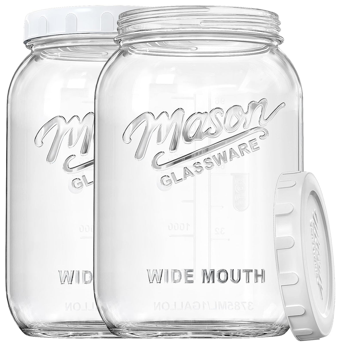 2 Pack Wide Mouth Mason Jars with Airtight Lid and Silicone Ring - 1 Gallon Large Glass Containers for Food Storage like Flour Sugar, Sun Tea, Kombucha, Refrigerator Safe Fermentation Jar