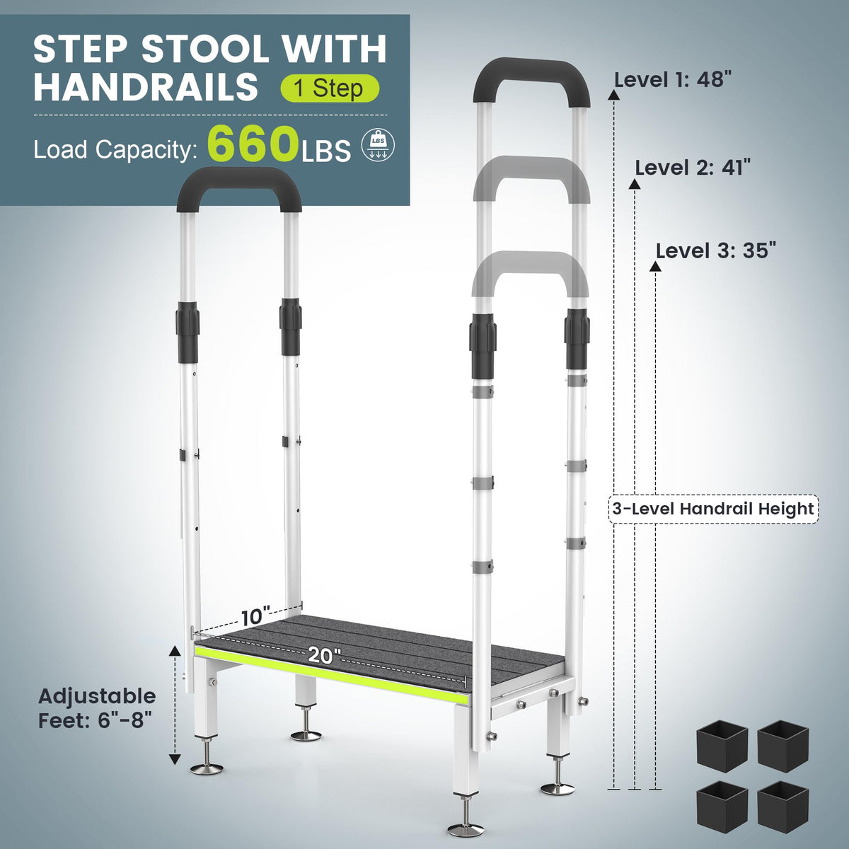 Depsunny Rv Step Stool with Handrails, 1 Step Stool for Elderly, 1 Step with 2 Handrails, White