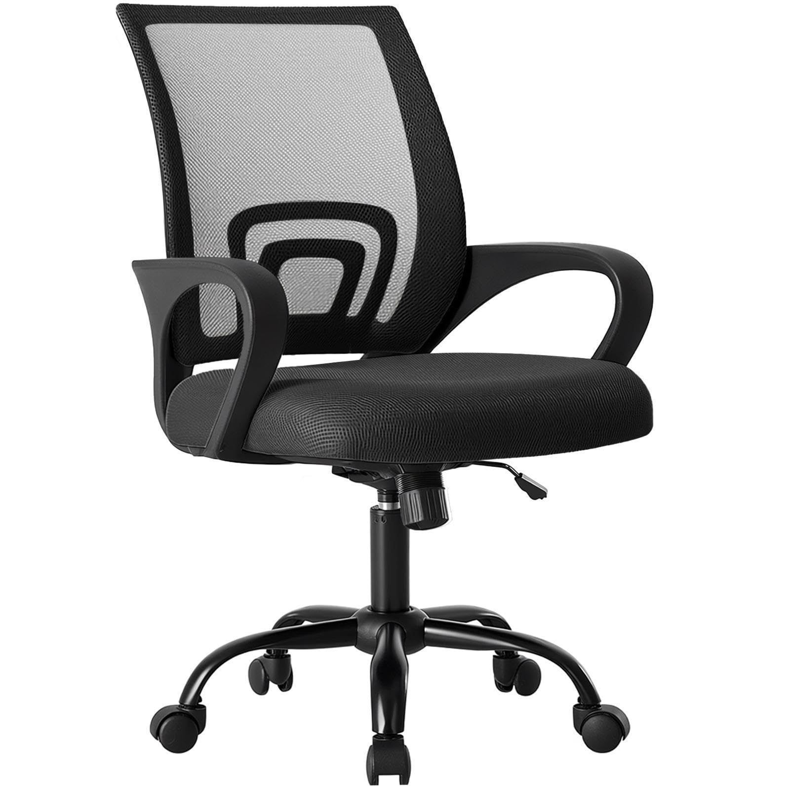 Olixis Office Desk Chair - Ergonomic Mid Back with Lumbar Support & Rocking Mode, Height Adjustable with Fixed Armrest, Storage Back for