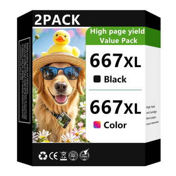 667XL Ink Cartridge Black and Color Combo Pack Compatible for HP Ink 667 667XL Printer Ink Work with DeskJet 1275 2374 2375 2376 2775 2776 6075 6475 6476 Printers (2Pack)