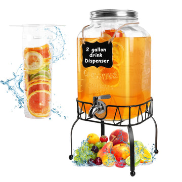 2 Gallon Glass Beverage Dispenser Jars, Ice Juice Dispenser(1 Pack Jar)