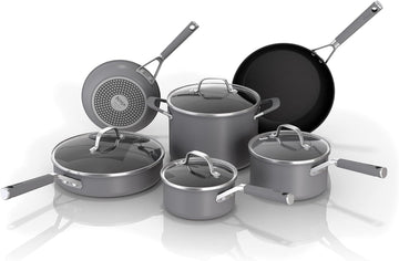 Ninja NeverStick Professional Hard-Anodized 10 Piece Pots & Pans Set, Nonstick Cookware Set, Durable, Oven Safe to 500°F, Slate Grey, C39500