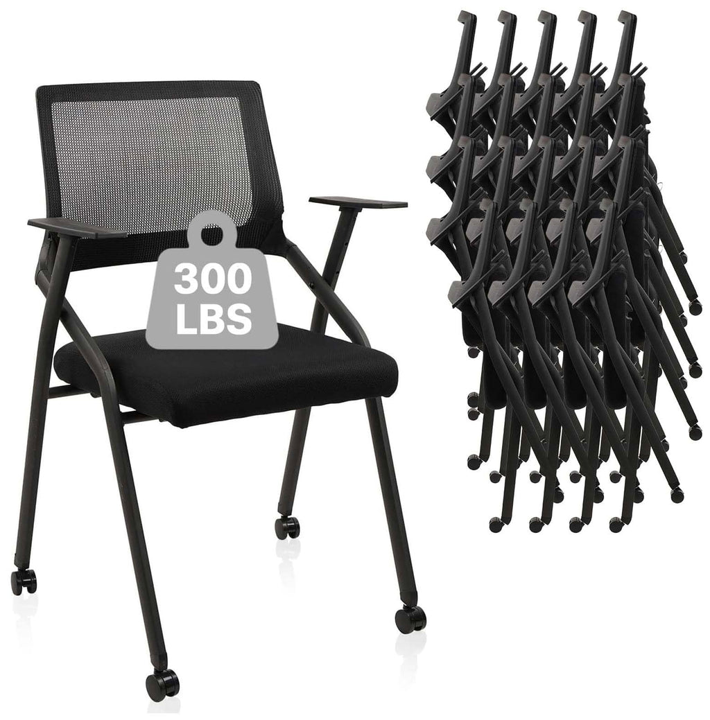Clatina Stackable Foldable Conference Room Chairs with Wheels, Portable Padded Office Desk Chair with Lumbar Support and Armrest for Training