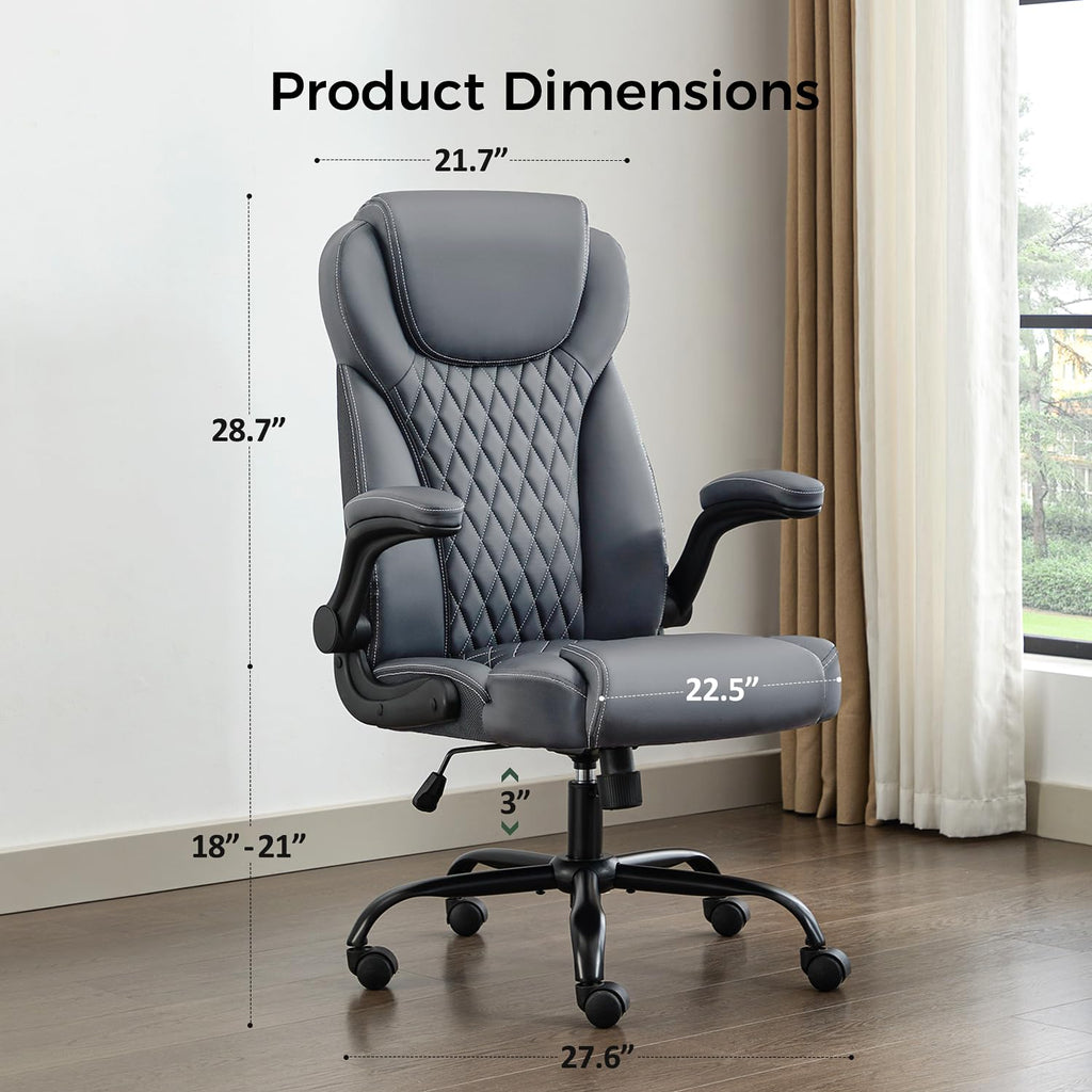 Amseatec Big and Tall Office Chair, Flip-up, Executive Desk Chair, Grey, Oversized
