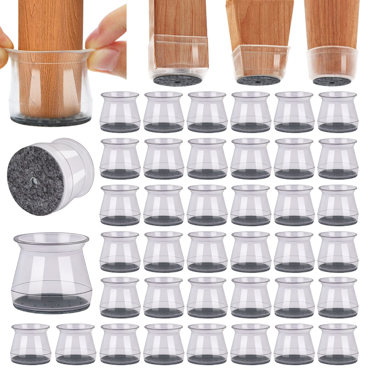 BUMACO 40Pcs Chair Leg Floor Protectors Chair Leg Protectors for Hardwood Floors Silicone Pads Covers to Protect Floors Universal L Clear Fit (1-5/16"~2")