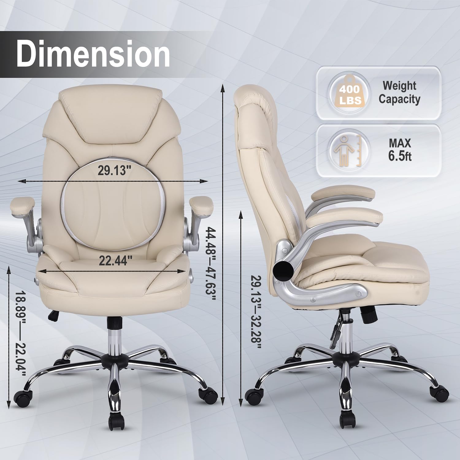 Comermax Wide Seat Executive Office Chairs with Lumbar Support and Flip Up Arms Faux Leather Ergonomic Managerial Executive Chair Desk Chair