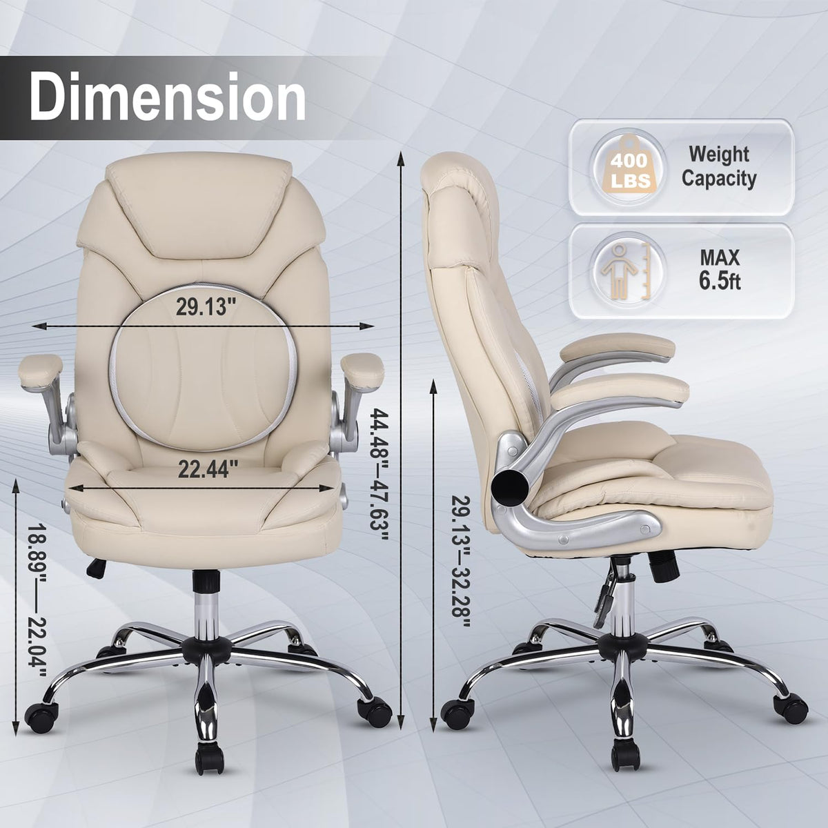 Comermax 400lbs Heavy Duty Office Chair with Back Support, Cross Legged Big and Tall Comfortable Office Desk Chair for Heavy People, Grey