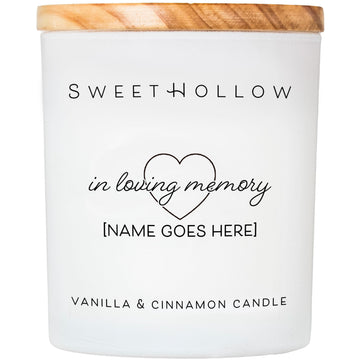 SweetHollow Personalized Candle for Sympathy, Condolences for Death, Loss of Pet or Loved One, Highly Scented & Long Lasting Coconut Wax, Vanilla Cinnamon, Large