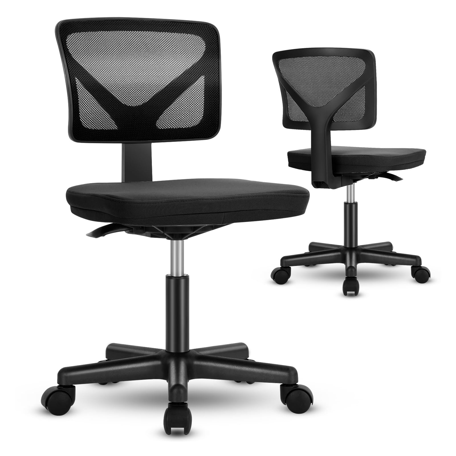 Dumos Armless Desk Chairs, 2 Pack, Small Home Office Mesh Chairs, Set of 2, Black
