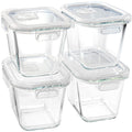 Glass Soup Containers with Lids 32 oz, 4 Cup Borosilicate Glass Food Storage Containers, Microwave & Freezer Safe Jars, Small Square Meal Prep Bowl for Salad, Fruit, Lunch, Ice Cream, Travel, 4 Pack