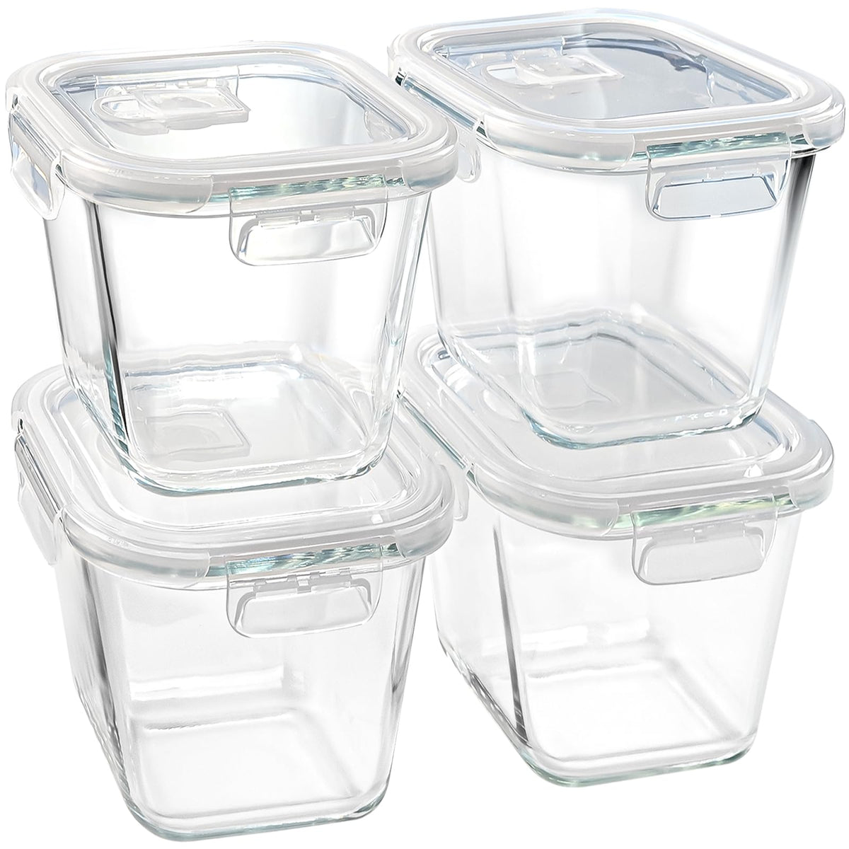Glass Soup Containers with Lids 32 oz, 4 Cup Borosilicate Glass Food Storage Containers, Microwave & Freezer Safe Jars, Small Square Meal Prep Bowl for Salad, Fruit, Lunch, Ice Cream, Travel, 4 Pack