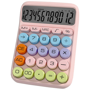 Zeno Pink Calculator – Cute Desk Calculator with Big Buttons, 12-Digit, for School, Office & Pink Desk Accessories