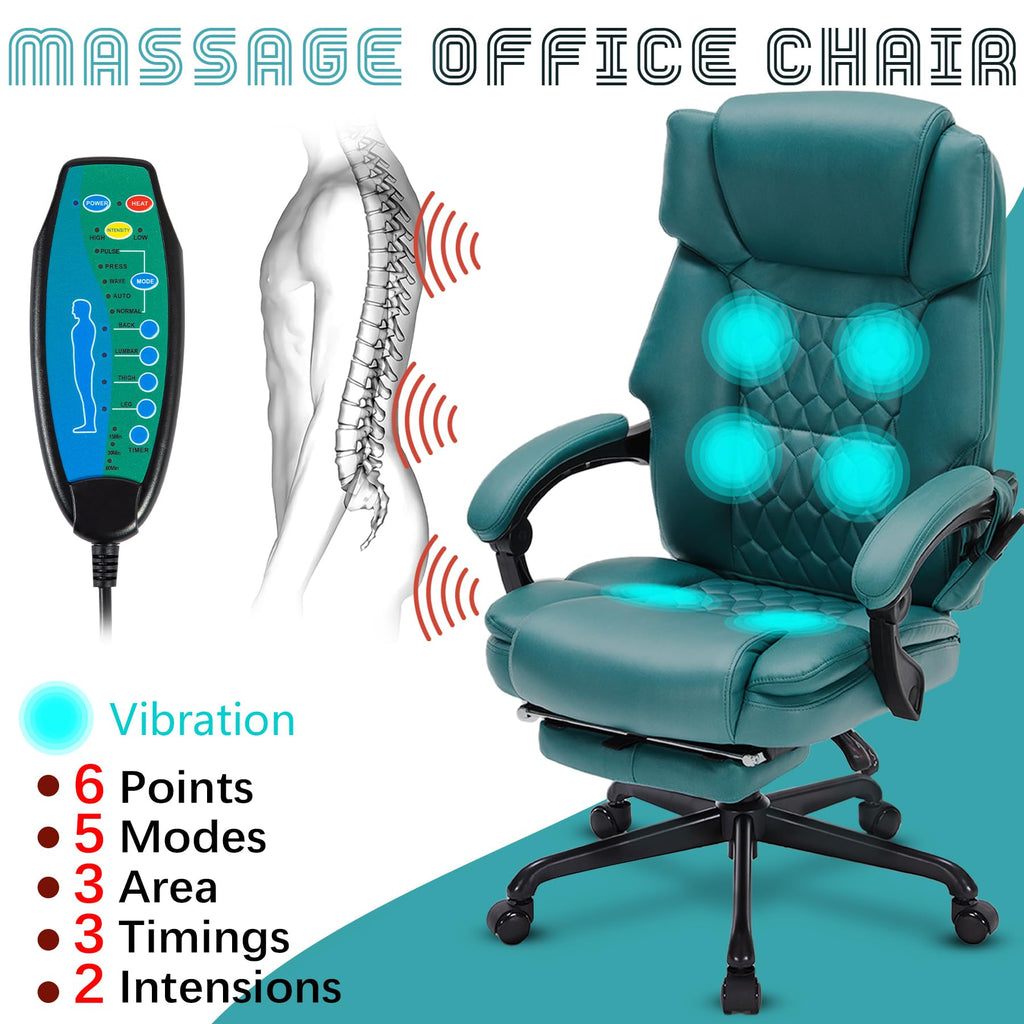 Massage Office Chair with Foot Rest 6 Points Vibration and Heat Home Office Desk Chairs for Heavy People 400lbs Reclining Managerial Chairs