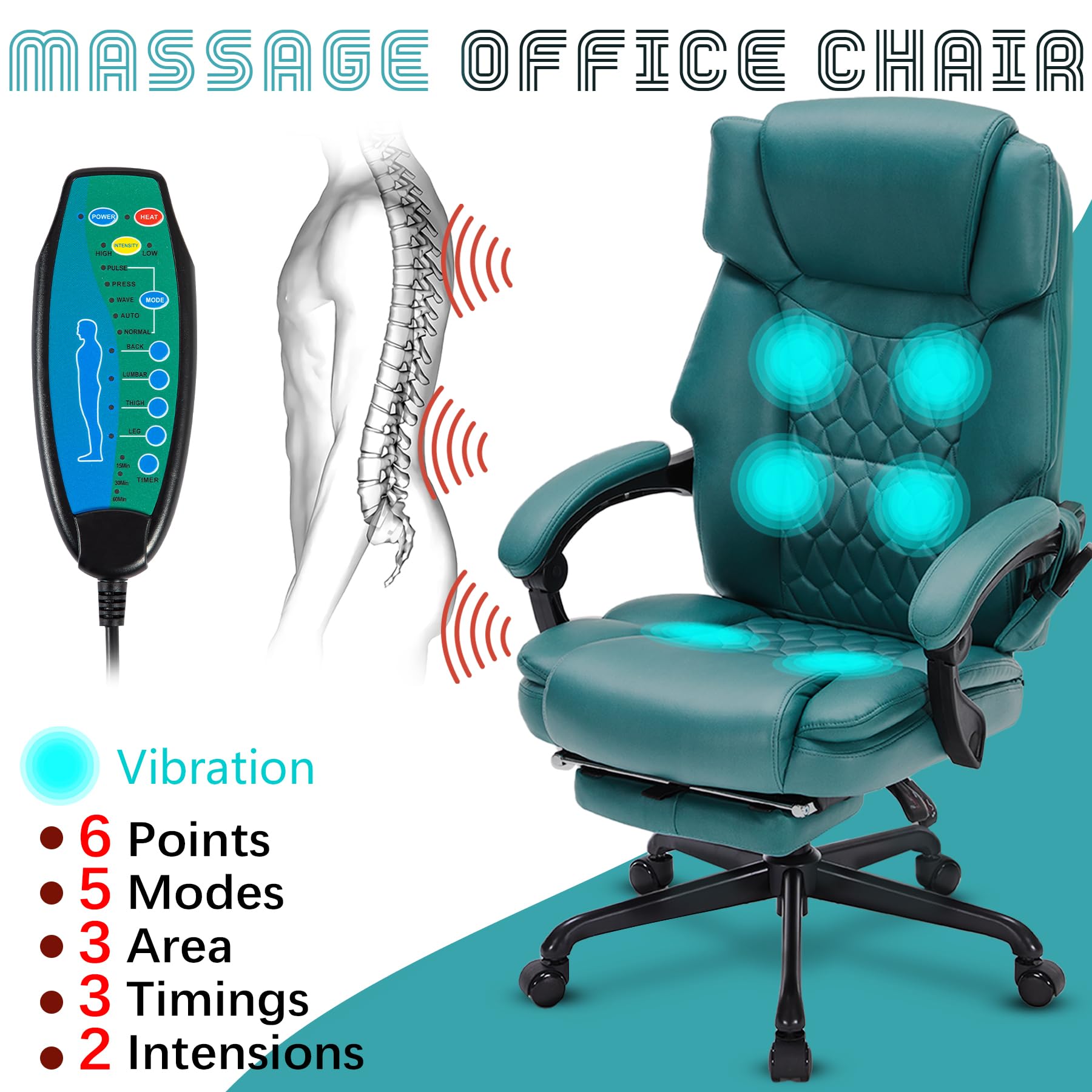 Massage Office Chair with Foot Rest 6 Points Vibration and Heat Home Office Desk Chairs for Heavy People 400lbs Reclining Managerial Chairs