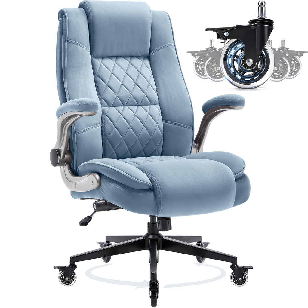 Fabric High Back Office Chair, Thick Padded Ergonomic Computer Desk Chair, Large, Blue