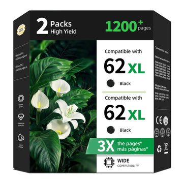 62XL Ink Cartridges Replacement for HP 62 XL Black Pack for HP62 HP62XL with Printer Envy 5540 5542 5544 5545 5640 5642 5660 5664 5665 7640 7645 8000 OfficeJet 200 250 5740 5742 5743 5745 8040 8045
